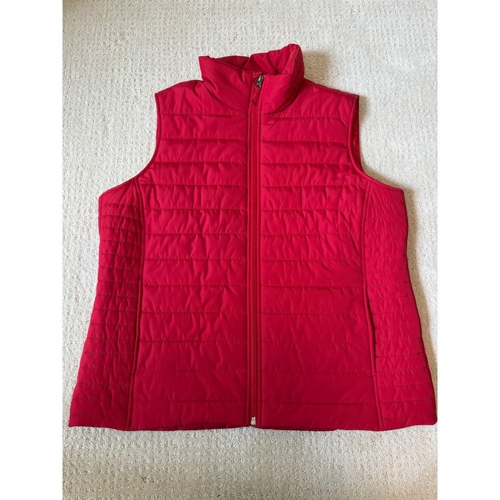 Lands End Puffer Vest Women L Large Red Quilted Full Zip Gorpcore